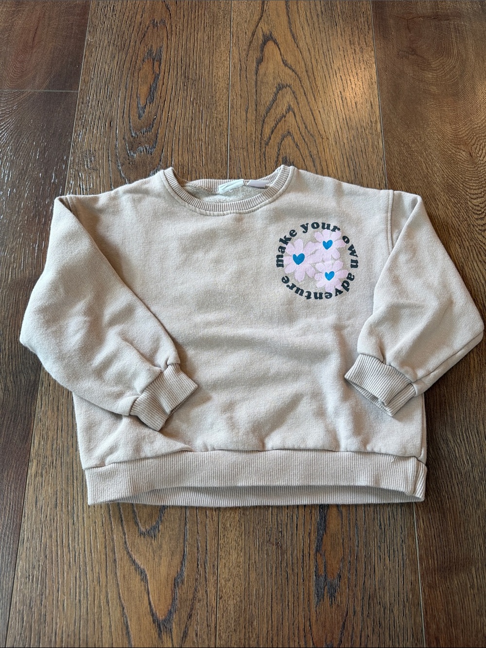 Zara Beige Crewneck Sweatshirt with Heart Graphic